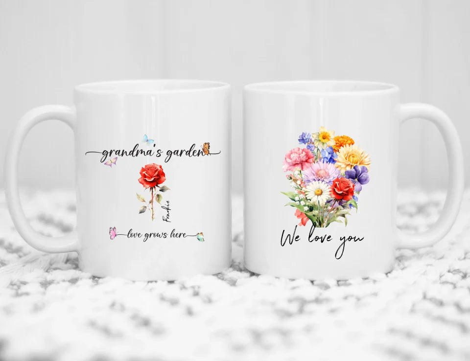 Personalised Grandma's Garden Mug - Birth Flowers