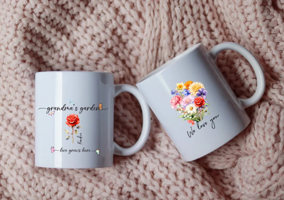 Personalised Grandma's Garden Mug - Birth Flowers